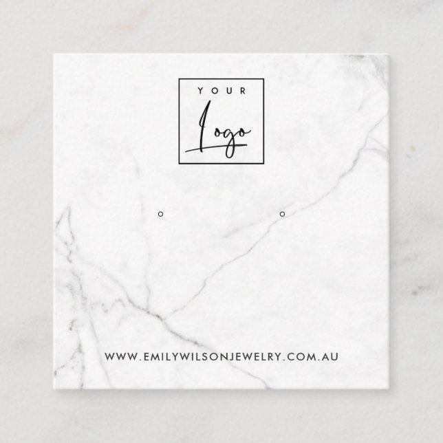 CALACATTA MARBLE TEXTURE STUD EARRING DISPLAY SQUARE BUSINESS CARD (Front)