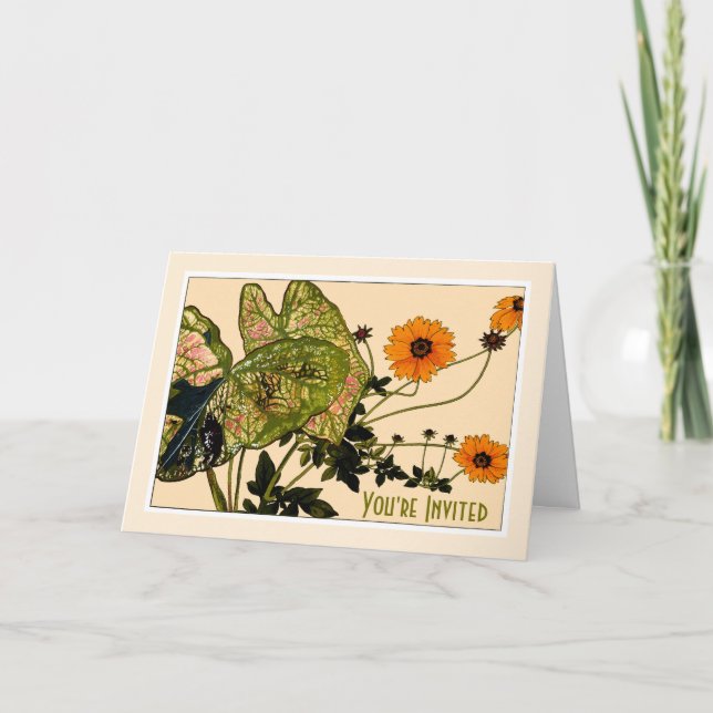 Caladium & Coreopis Flowers, Botanicals-Customize Invitation (Front)
