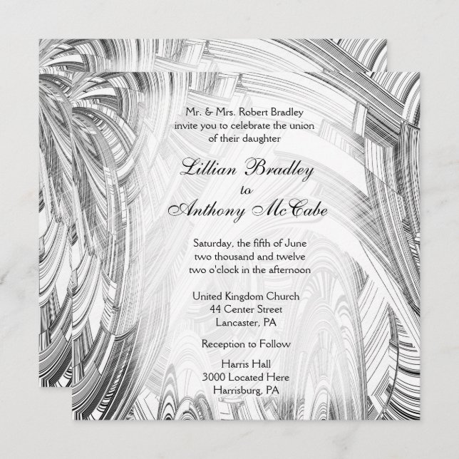 Calamity Black and White Wedding Invitation (Front/Back)