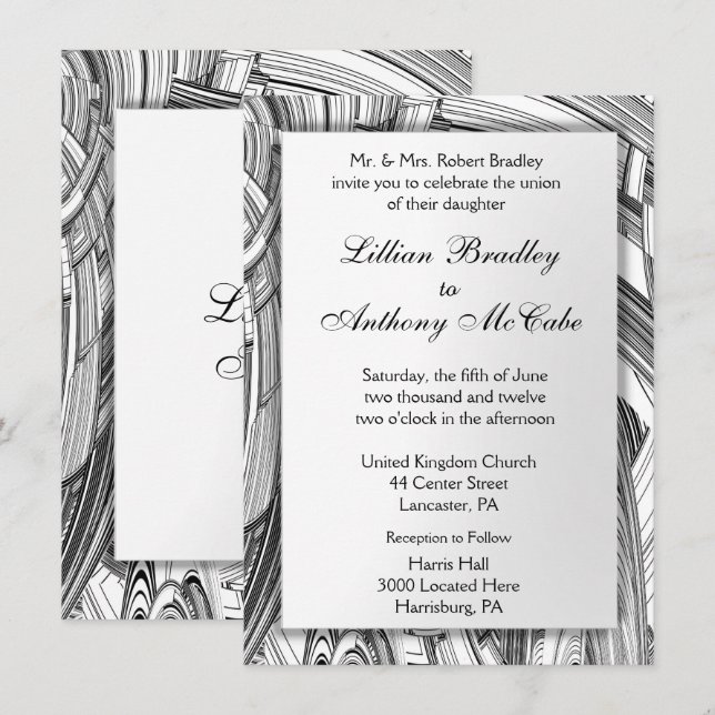 Calamity Black and White Wedding Invitation (Front/Back)