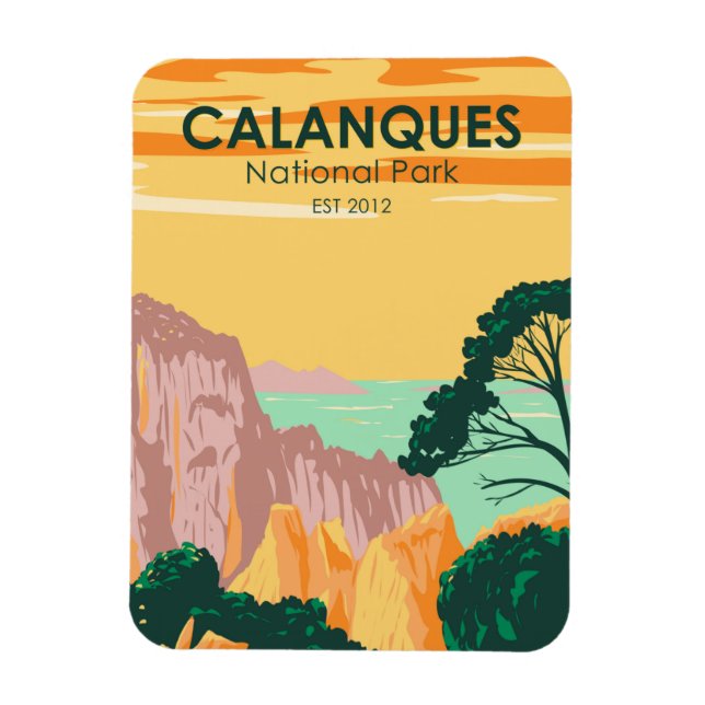 Calanques National Park France Vintage Magnet (Vertical)