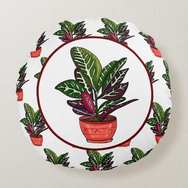 Calathea Hand drawn Plant   Round Pillow (Front)