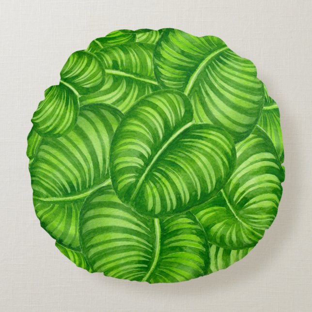 Calathea leaves round pillow (Front)