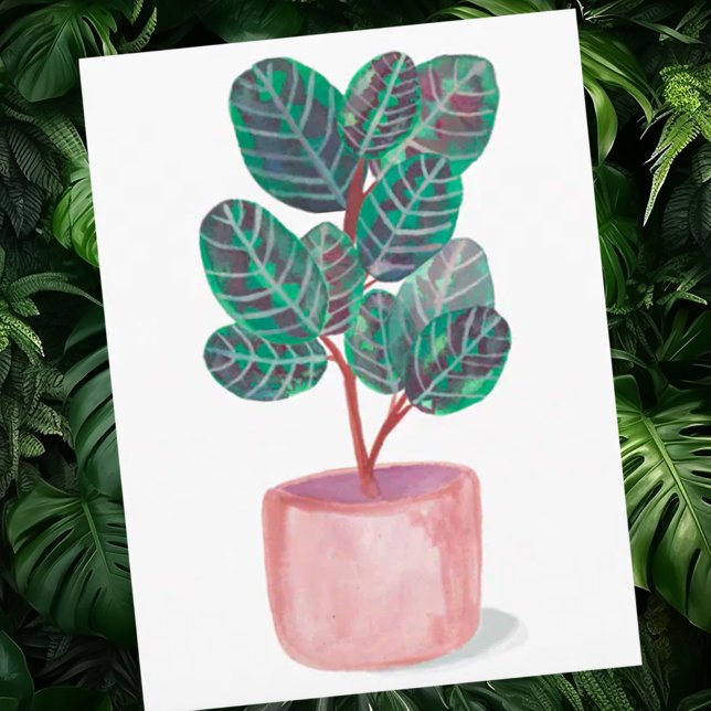 Calathea Prayer Plant Watercolor Postcard (Pretty watercolor houseplant custom postcard)