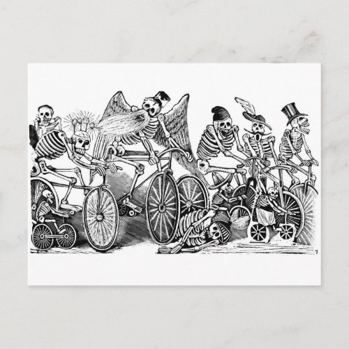 Calavera Bicyclists circa late 1800s Mexico Postcard