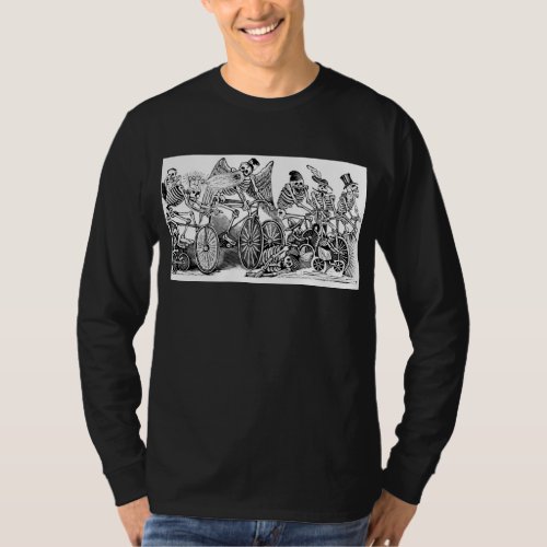 Calavera Bicyclists circa late 1800s Mexico T_Shirt