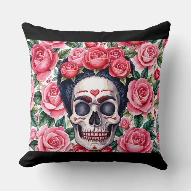 Calavera Bloom Throw Pillow (Front)