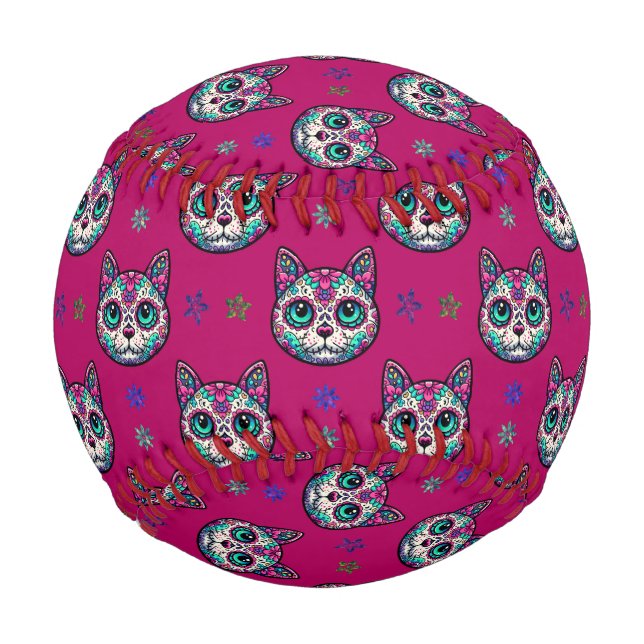 Calavera Cat Art Pattern Baseball (Front)