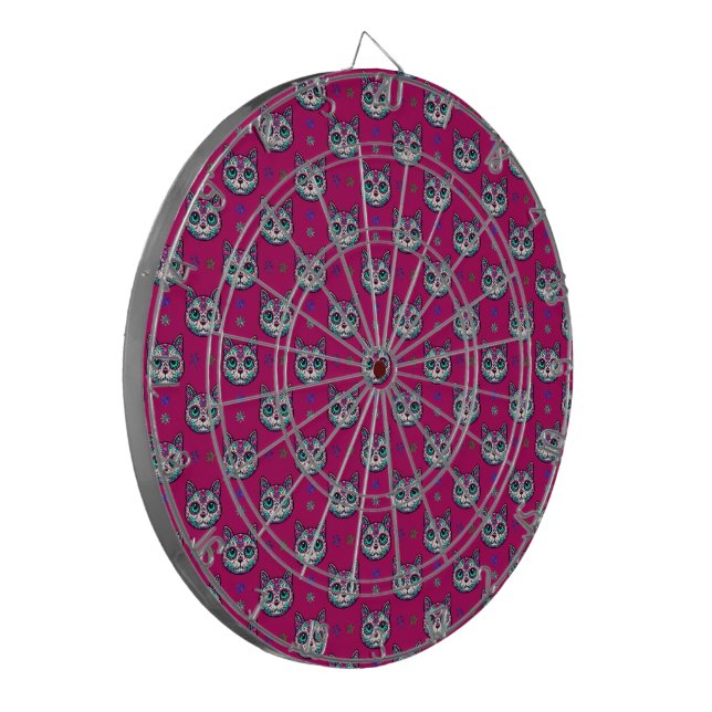 Calavera Cat Art Pattern Dart Board (Front Left)