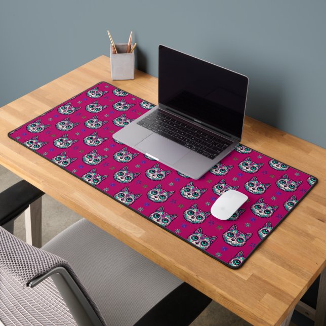 Calavera Cat Art Pattern Desk Mat (Office 2)