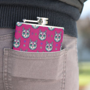 Calavera Cat Art Pattern Flask