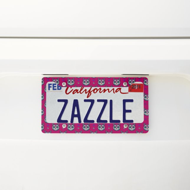 Calavera Cat Art Pattern License Plate Frame (On Car)