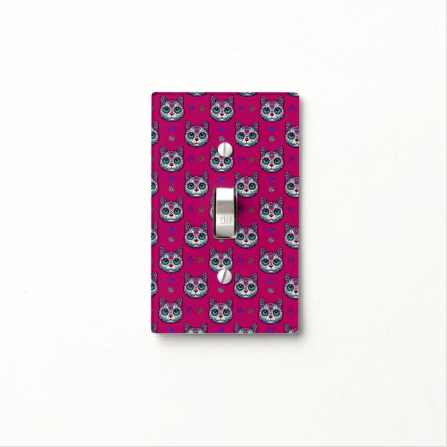Calavera Cat Art Pattern Light Switch Cover (In Situ)