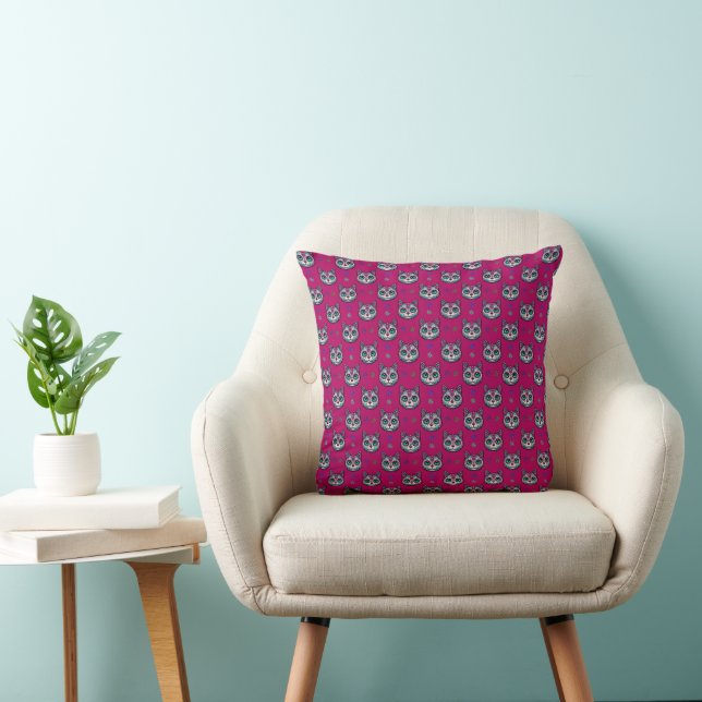 Calavera Cat Art Pattern Throw Pillow (Chair)