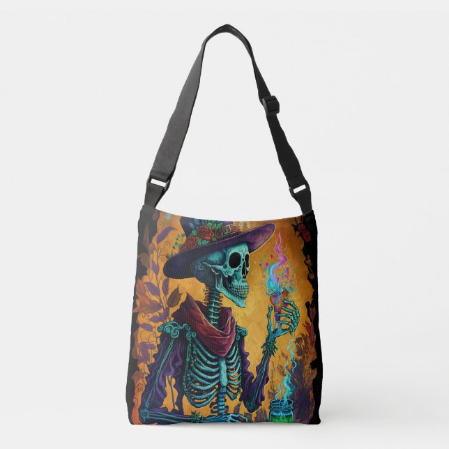 Calavera Cheers - Mexican Skeleton Art Crossbody Bag (Front)