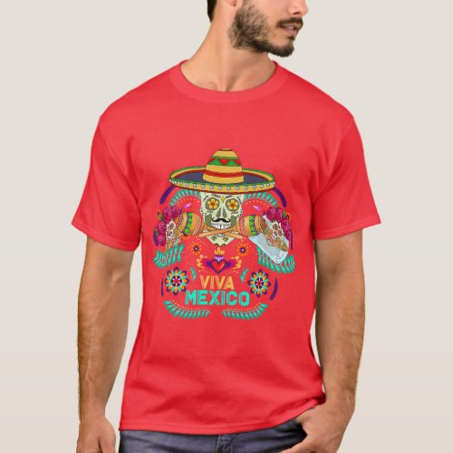Calavera Cinco De Mayo Maracas Sombrero Mexico Fie T_Shirt
