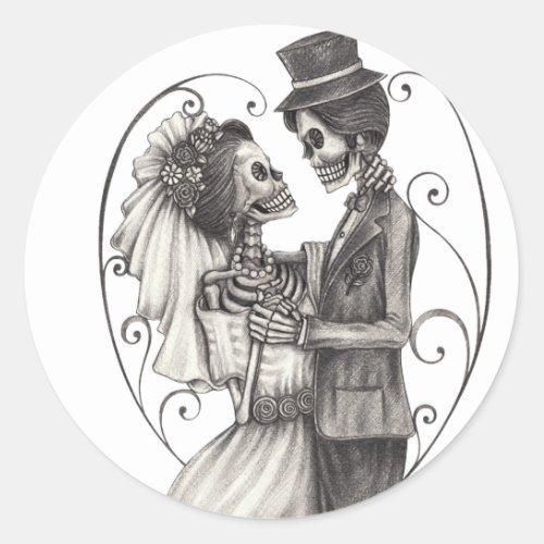 Calavera Day of the Dead Drawing Bridegroom Classic Round Sticker