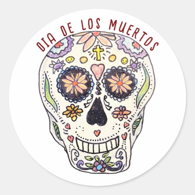Calavera Dia De Los Muertos Classic Round Sticker (Front)