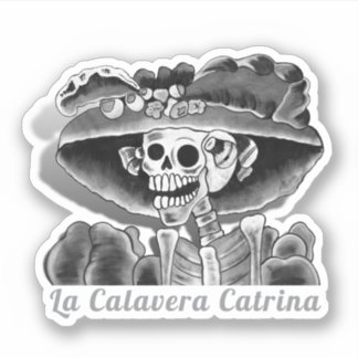 Calavera Gray Dia De Los Muertos Sticker