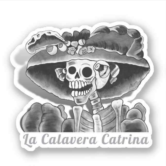 Calavera Gray Dia De Los Muertos Sticker (Front)