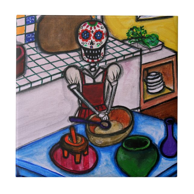 CALAVERA LA COCINERA LA JEFA PAINTING CERAMIC TILE (Front)