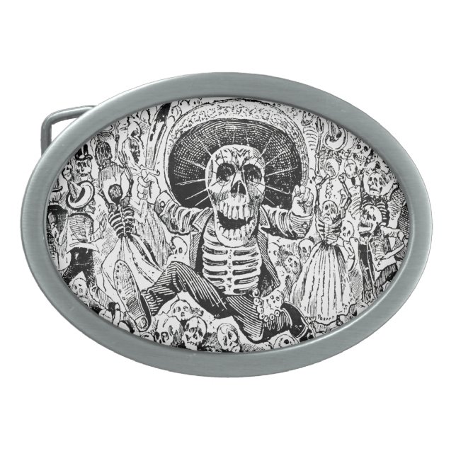 Calavera Oaxaqueña by José Guadalupe Posada 1903 Oval Belt Buckle (Front)