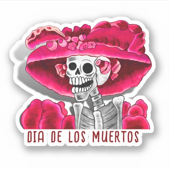 Calavera Red Dia De Los Muertos Sticker (Front)