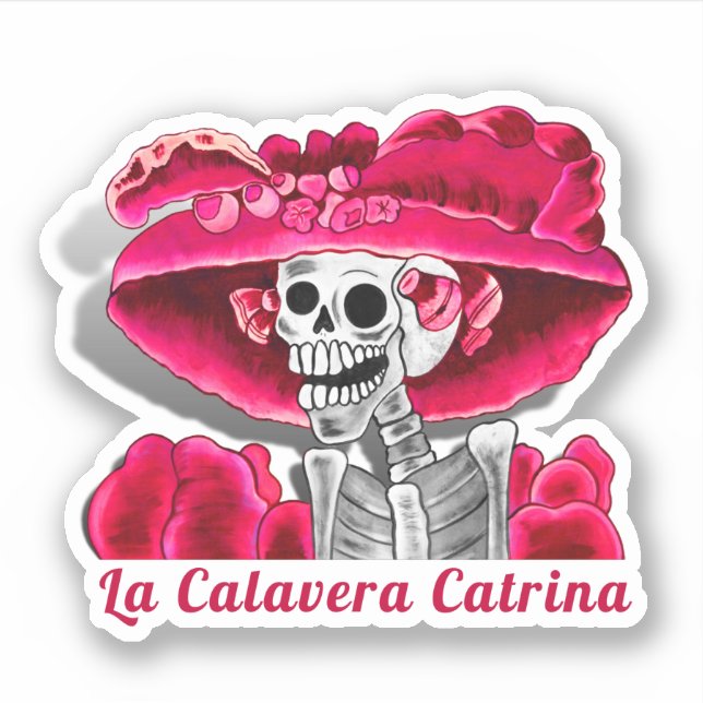 Calavera Red Dia De Los Muertos Sticker (Front)