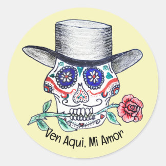 Calavera Rose Halloween Classic Round Sticker