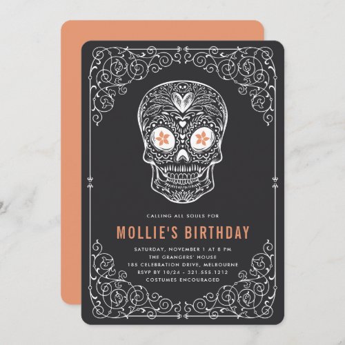 Calavera Skull Dia de los Muertos Birthday Party Invitation