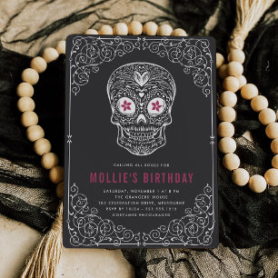 Calavera Skull Dia de los Muertos Birthday Party Invitation