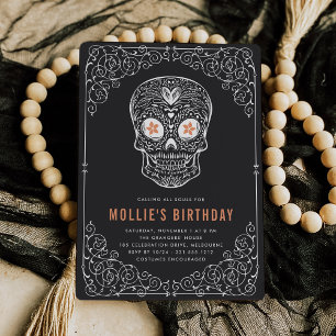 Calavera Skull Dia de los Muertos Birthday Party Invitation