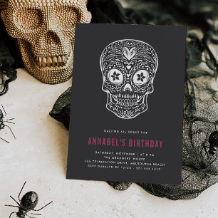 Calavera Skull Dia de los Muertos Birthday Party Invitation