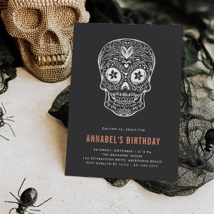 Calavera Skull Dia de los Muertos Birthday Party Invitation