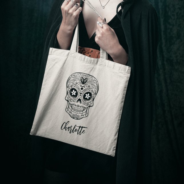 Calavera Skull Personalized Halloween Tote Bag (Creator Uploaded)