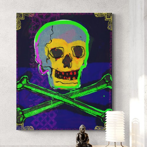 Calavera Skull pGeek NFT Art White Gold Green Blue Canvas Print