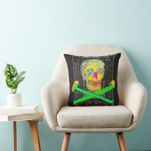 Calavera Skull Retro Vintage Mexican Letterpress Throw Pillow