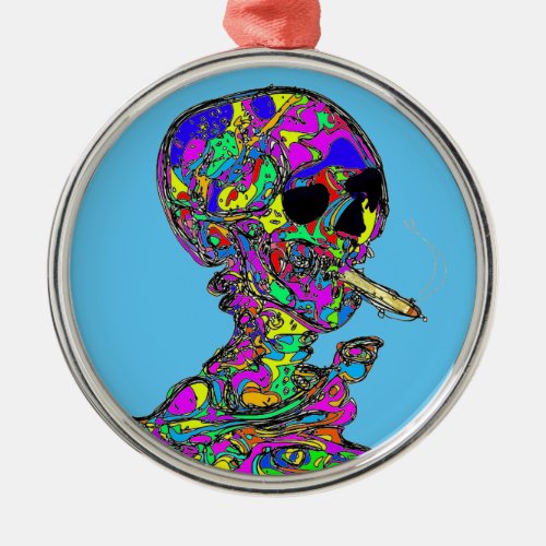 Calavera Skull Smoking Cigarette Metal Ornament