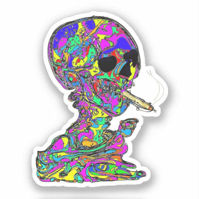 Calavera Skull Smoking Cigarette Sticker (Front)