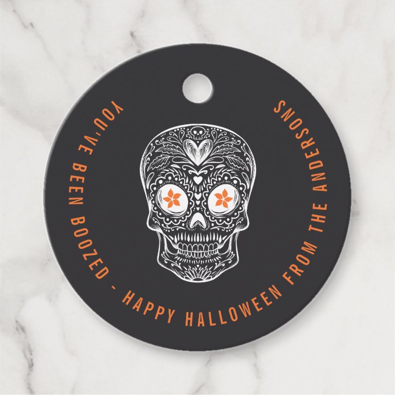 Calavera Skull You&#39;ve Been Boozed Halloween Favor Tags