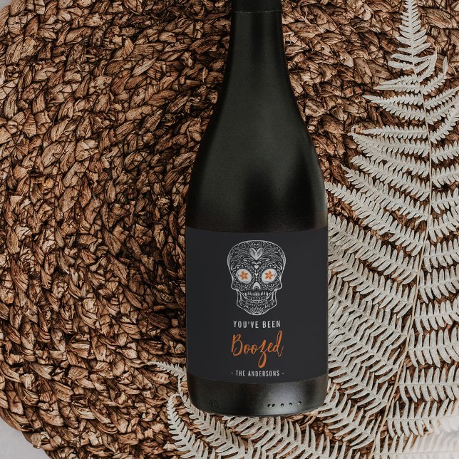 Calavera Skull You've Been Boozed Halloween Wine Label (Creator Uploaded)