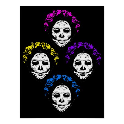 Calavera Skulls Pop Art Style Poster