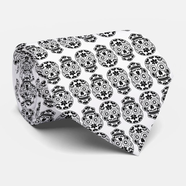 Calavera sugar skull candy_floral mexican calavera neck tie (Rolled)