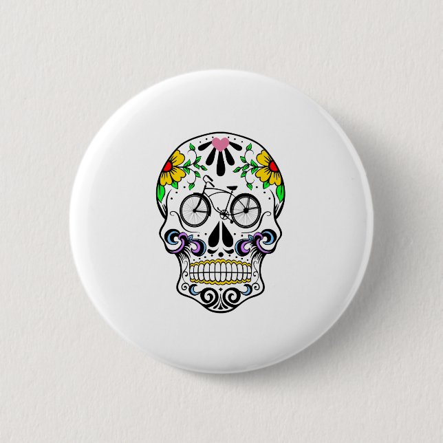 Calavera - Sugar Skull Cruiser Bike Pinback Button (Front)