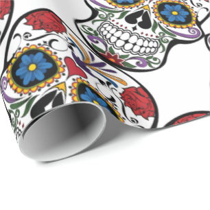 Calavera Sugar Skull Funny Floral Red White Blue Wrapping Paper