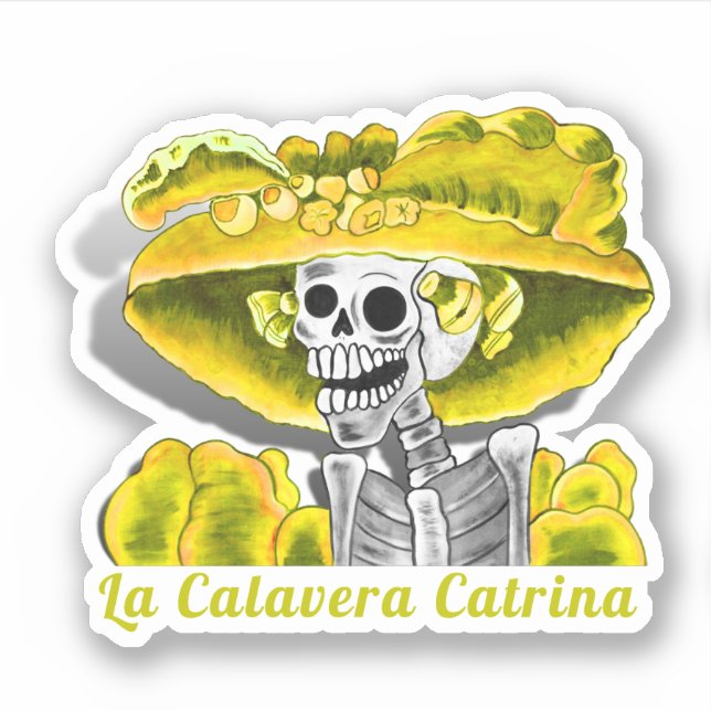 Calavera Yellow Dia De Los Muertos Sticker (Front)