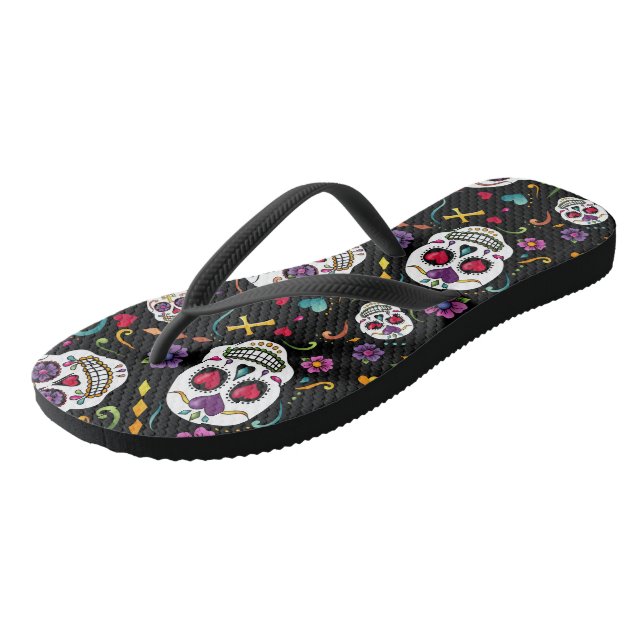 Calaveras Celebration - black Flip Flops (Angled)