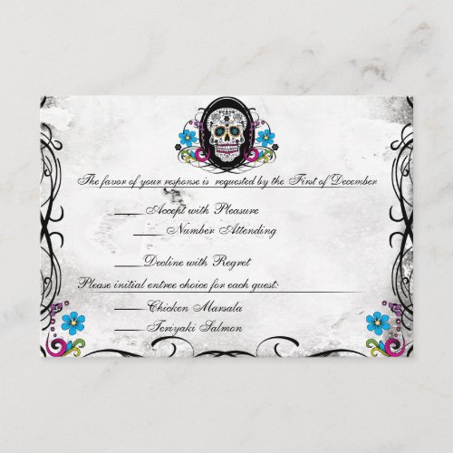 Calaveras Sugar Skull &amp; Flourishes Reception Card