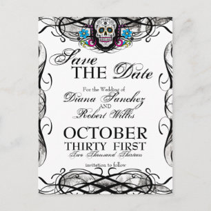 Calaveras Sugar Skull & Flourishes Save the Date Announcement Postcard