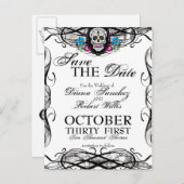 Calaveras Sugar Skull & Flourishes Save the Date Announcement Postcard (Front/Back)